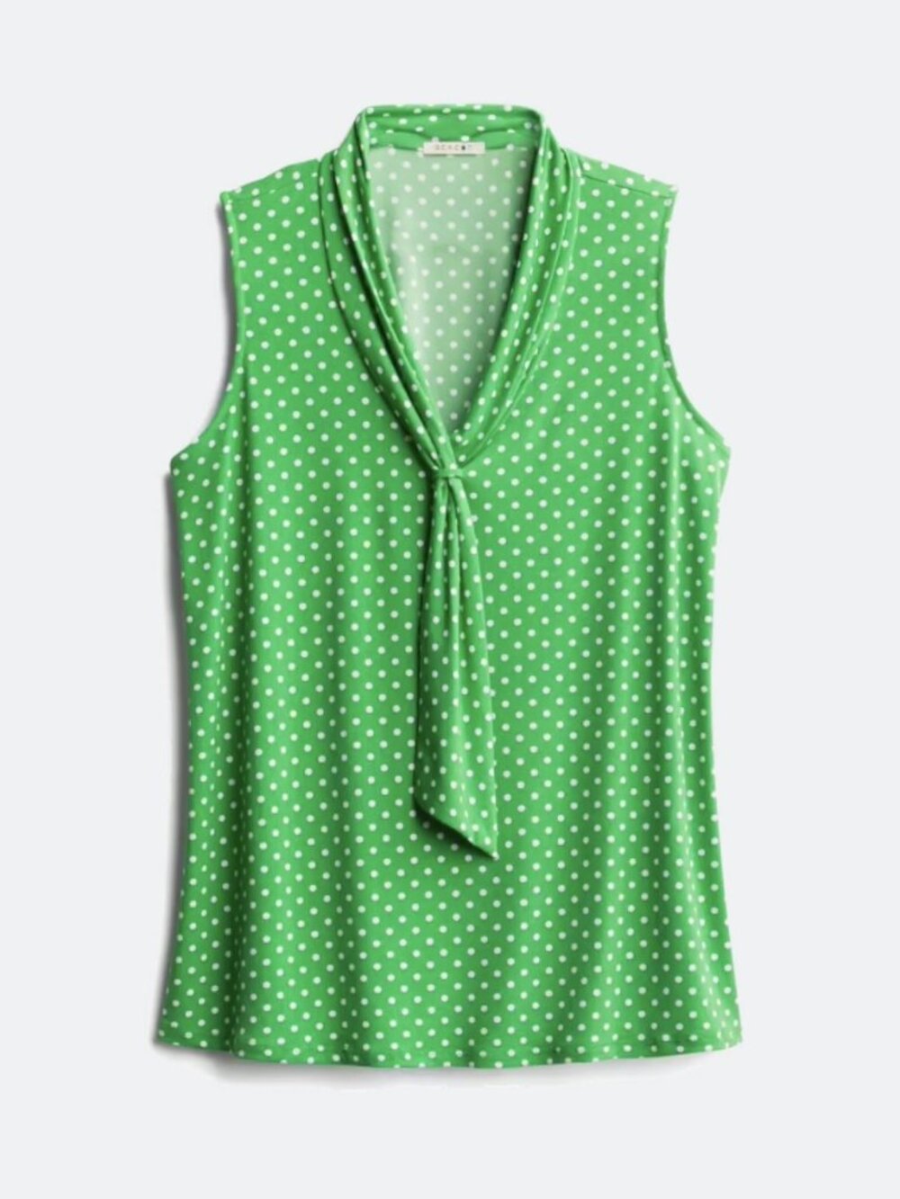 Beacon | Suz Tie Neck Knit Tank Top | Green White Polka Dot | 1X